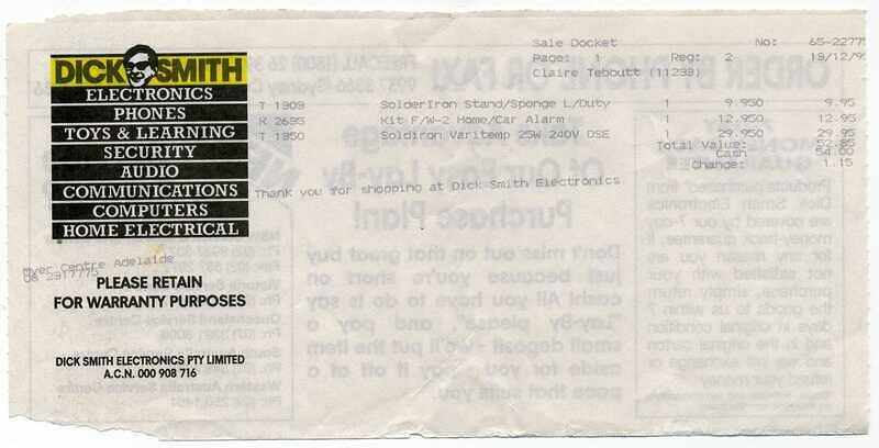 Original Reciept For My First Soldering Iron