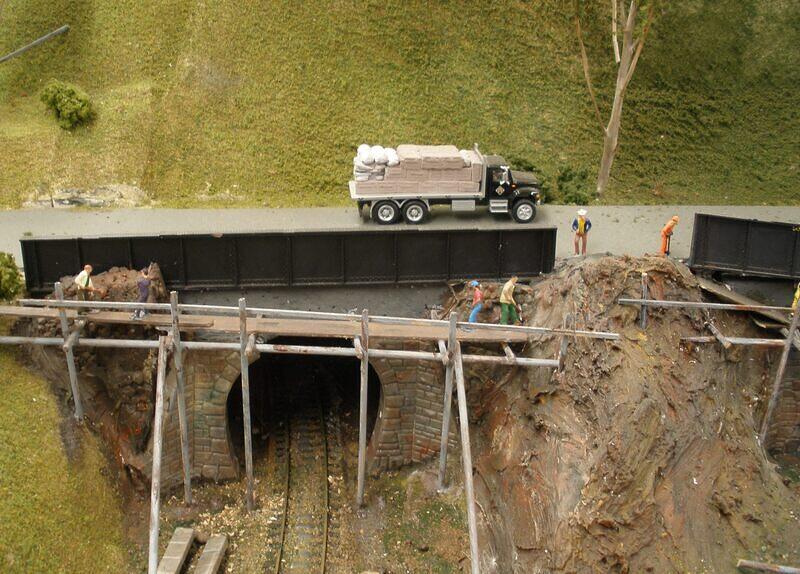 Loaded truck on unfinished bridge